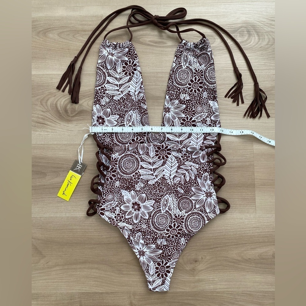 NEW LK High Tide One-Piece Swimsuit Brown & White Floral Small - Picture 10 of 11